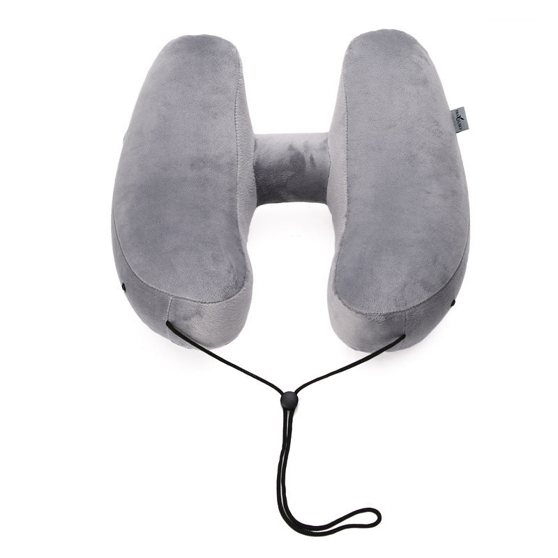 Hooded Inflatable Travel Pillow | H-Shaped Neck Pillow for Airplane & Car