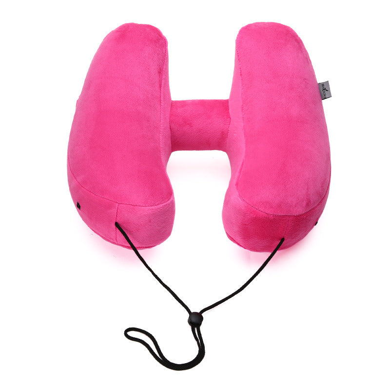 Hooded Inflatable Travel Pillow | H-Shaped Neck Pillow for Airplane & Car