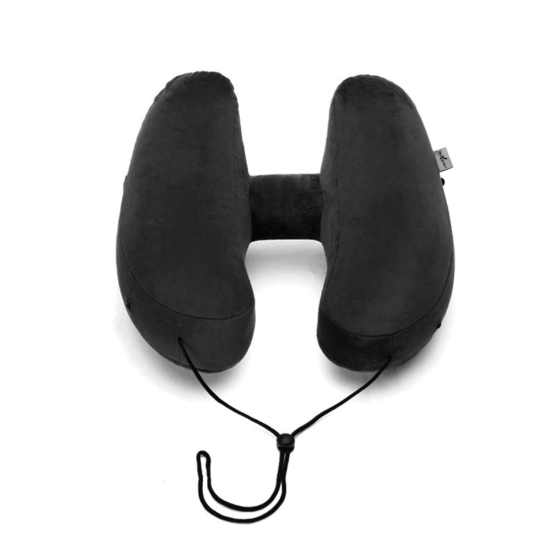 Hooded Inflatable Travel Pillow | H-Shaped Neck Pillow for Airplane & Car