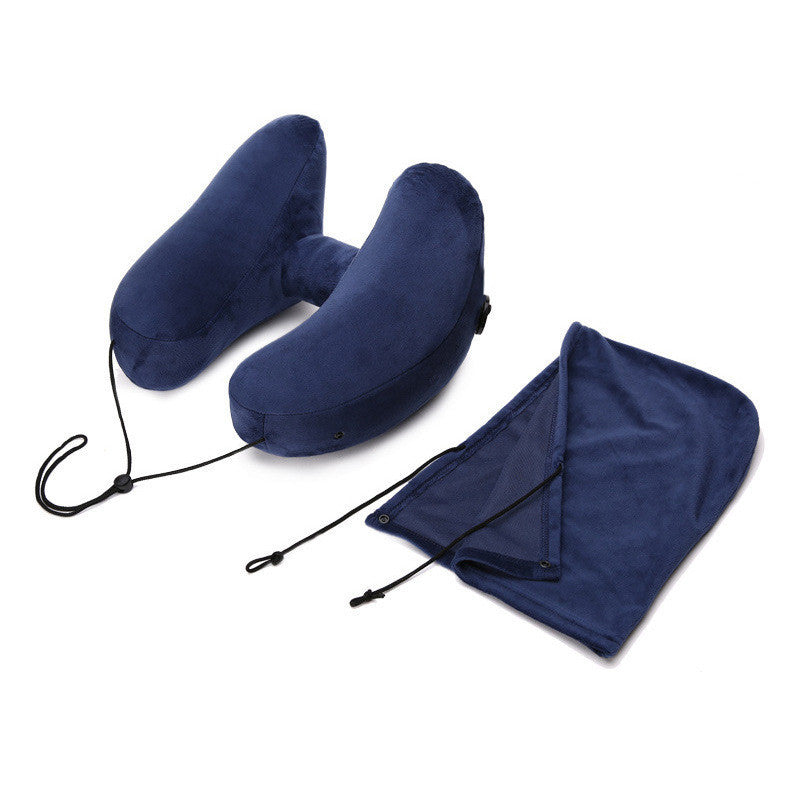 Hooded Inflatable Travel Pillow | H-Shaped Neck Pillow for Airplane & Car