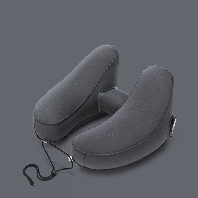 Hooded Inflatable Travel Pillow | H-Shaped Neck Pillow for Airplane & Car
