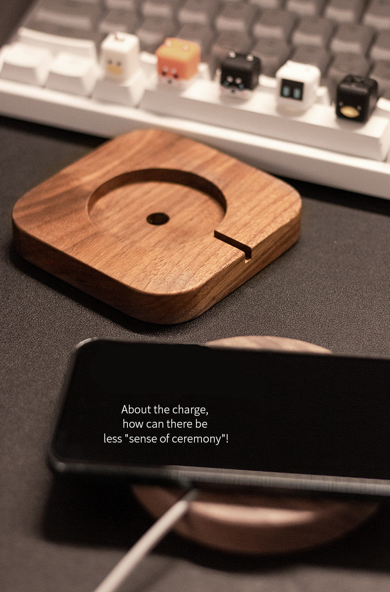 Magnetic Wireless Charger with Solid Wood Bracket Base | Fast Charging Stand