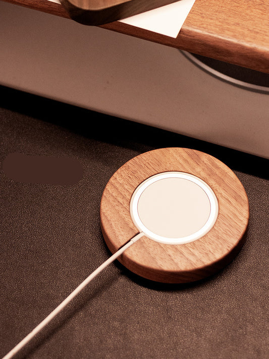 Magnetic Wireless Charger with Solid Wood Bracket Base | Fast Charging Stand