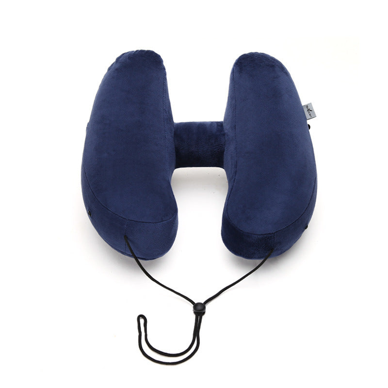 Hooded Inflatable Travel Pillow | H-Shaped Neck Pillow for Airplane & Car
