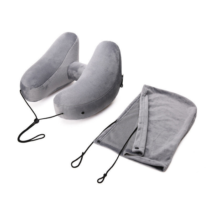 Hooded Inflatable Travel Pillow | H-Shaped Neck Pillow for Airplane & Car