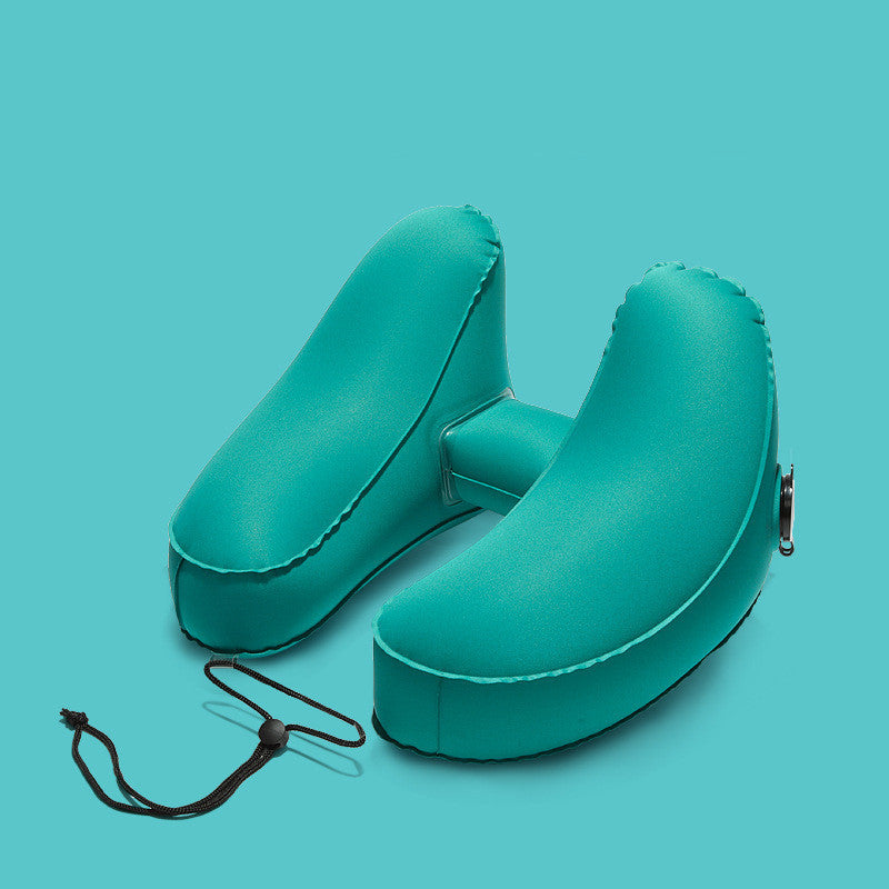 Hooded Inflatable Travel Pillow | H-Shaped Neck Pillow for Airplane & Car