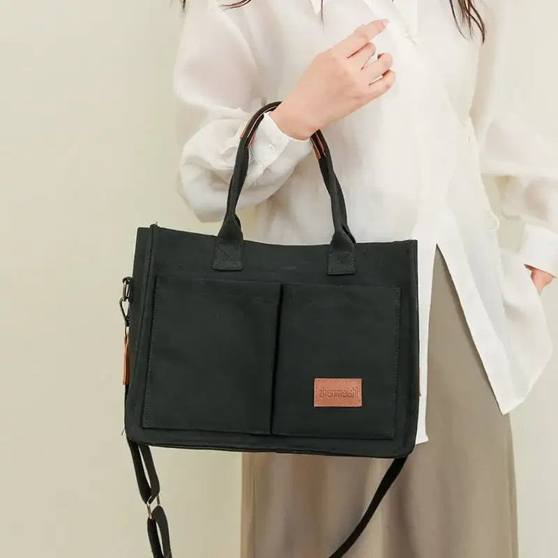 Casual Canvas Tote Shoulder Bag | Women’s Large Capacity Multi-Pocket Messenger Bag