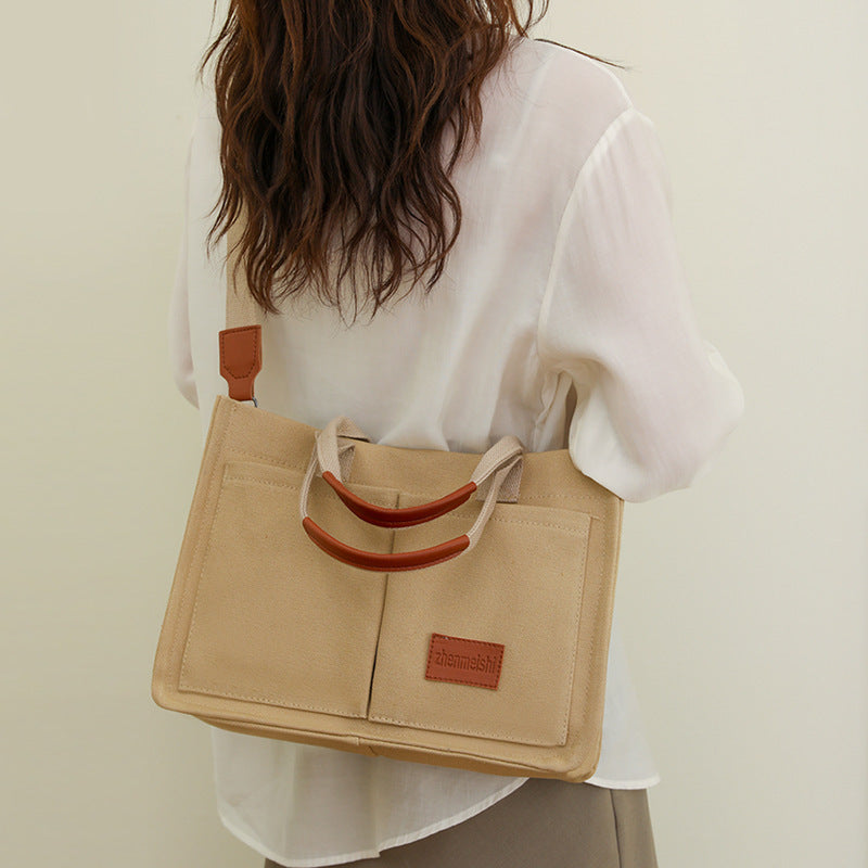 Casual Canvas Tote Shoulder Bag | Women’s Large Capacity Multi-Pocket Messenger Bag