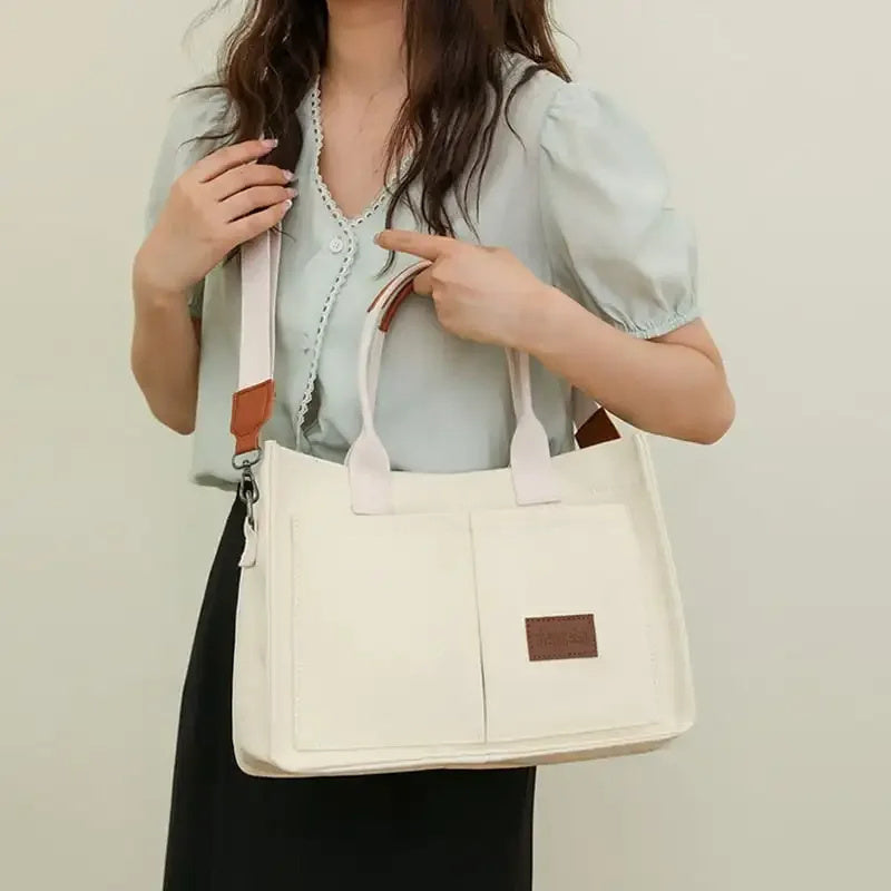 Casual Canvas Tote Shoulder Bag | Women’s Large Capacity Multi-Pocket Messenger Bag