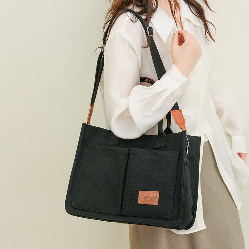 Casual Canvas Tote Shoulder Bag | Women’s Large Capacity Multi-Pocket Messenger Bag