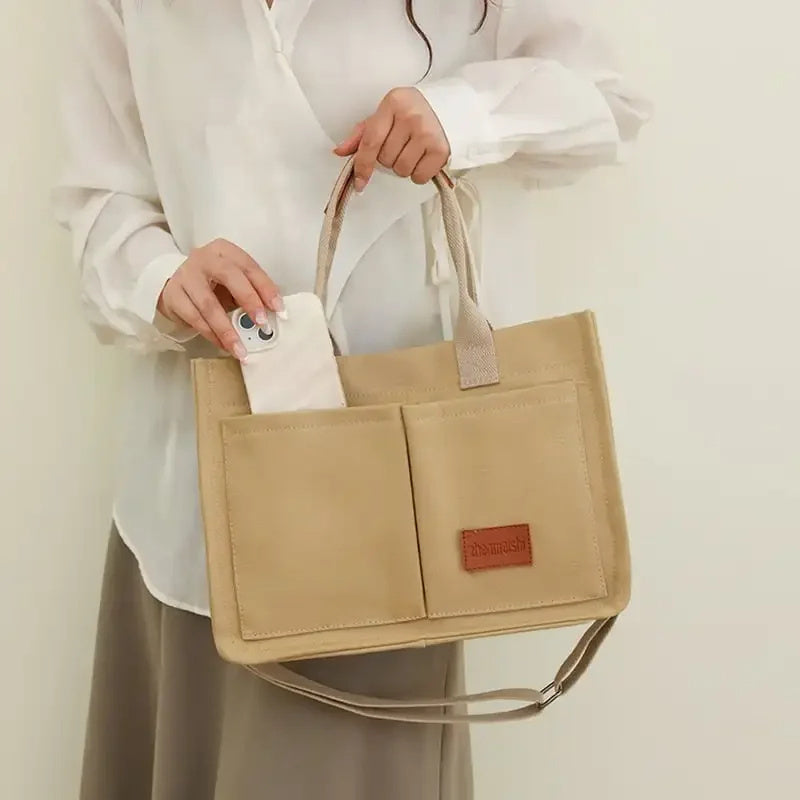 Casual Canvas Tote Shoulder Bag | Women’s Large Capacity Multi-Pocket Messenger Bag