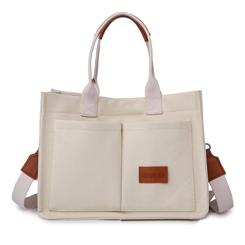 Casual Canvas Tote Shoulder Bag | Women’s Large Capacity Multi-Pocket Messenger Bag
