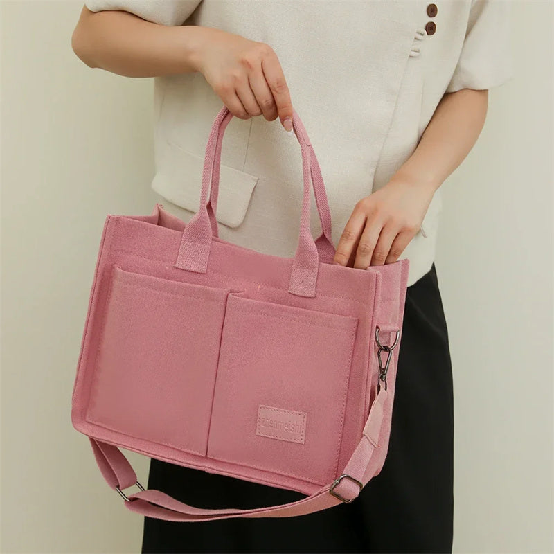 Casual Canvas Tote Shoulder Bag | Women’s Large Capacity Multi-Pocket Messenger Bag